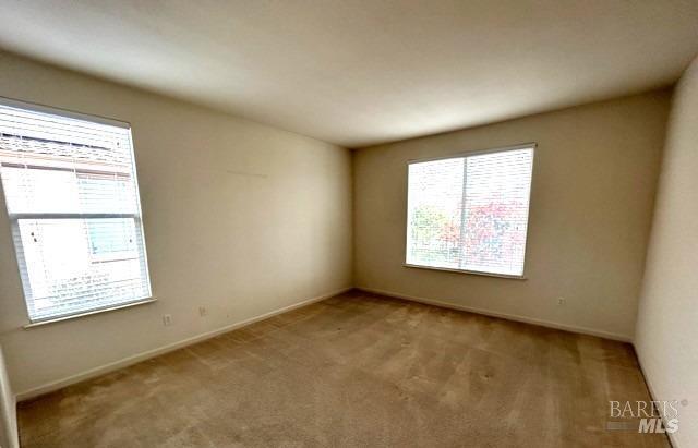 unfurnished room featuring plenty of natural light and carpet