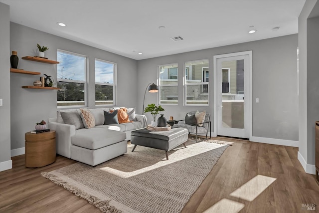 living room featuring light hardwood / wood-style flooring