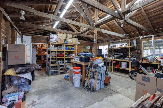 garage featuring a workshop area