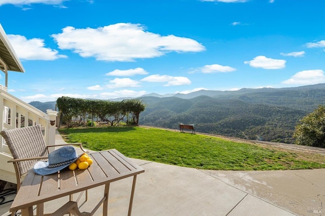 view of patio with a mountain view