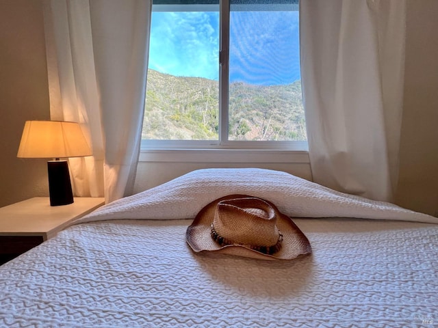 bedroom with a mountain view