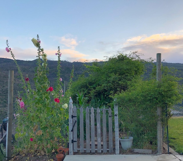 view of gate at dusk