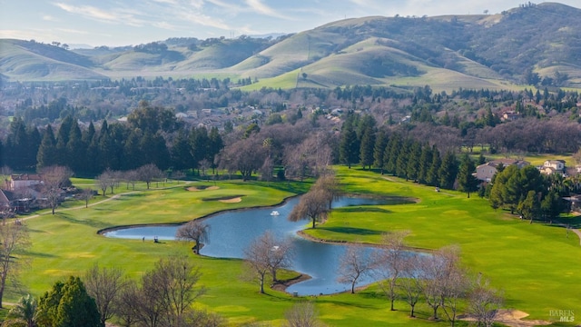 view of property's community featuring a water and mountain view