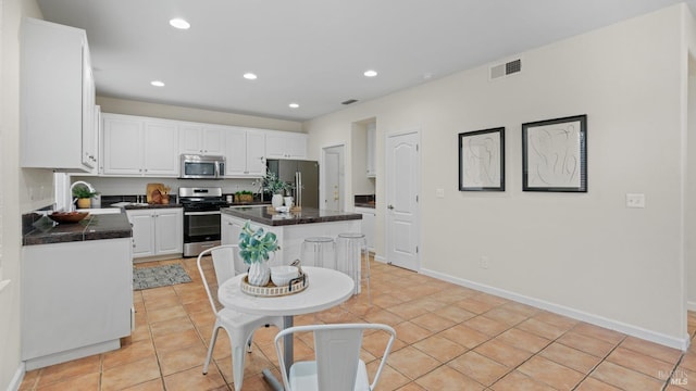 kitchen featuring white cabinets, stainless steel appliances, visible vents, and recessed lighting