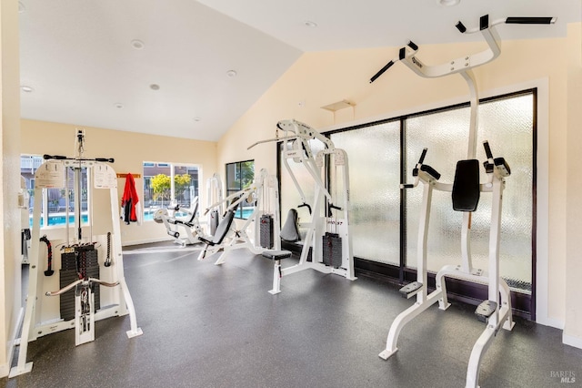 57 Lakeshore Ct, Richmond, CA 94804 - exercise room featuring lofted ceiling