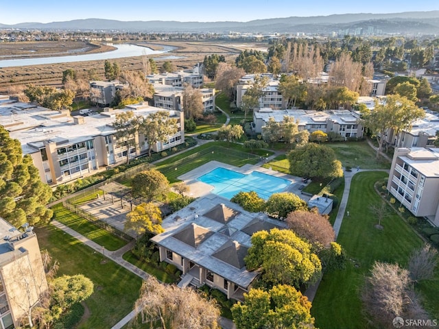 aerial view featuring a mountain view