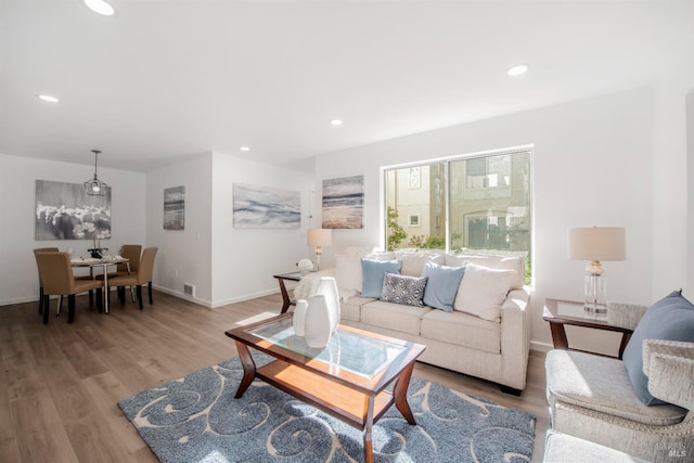 living room featuring light wood-type flooring