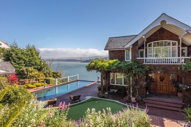 335 Golden Gate Ave, Belvedere, CA 94920 - swimming pool featuring a putting area and a water view