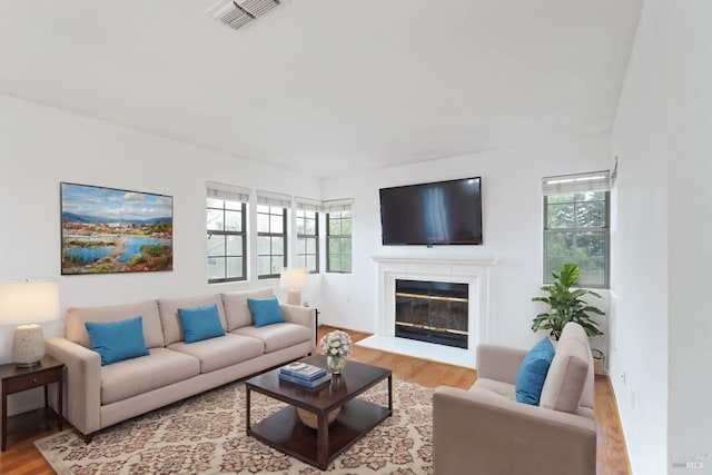 living room featuring light wood-type flooring