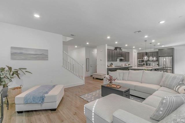 living room with light wood-type flooring