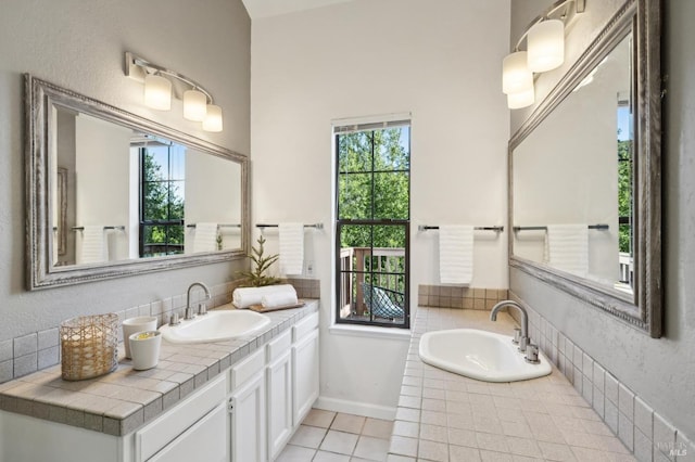 bathroom with vanity and tile patterned floors