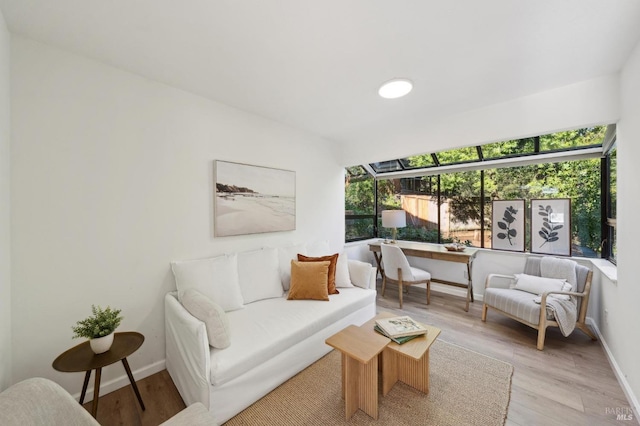 living room featuring light wood-type flooring and a wealth of natural light