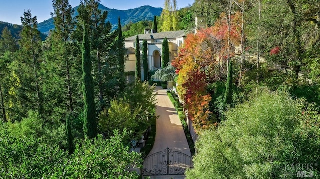 birds eye view of property with a mountain view