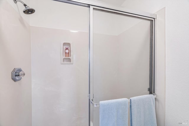 bathroom with a shower with shower door