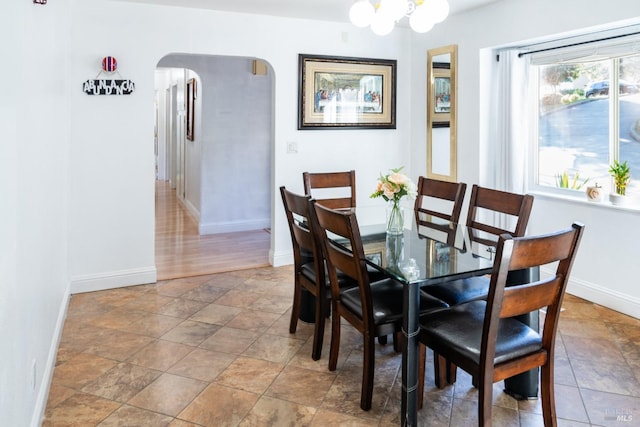 dining room with a chandelier