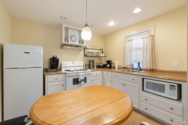 825 N Forbes St, Lakeport, CA 95453 - kitchen featuring white cabinetry, white appliances, sink, and pendant lighting