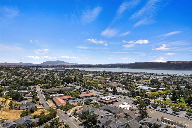 aerial view with a water and mountain view