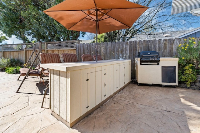 view of patio / terrace with an outdoor kitchen and exterior bar