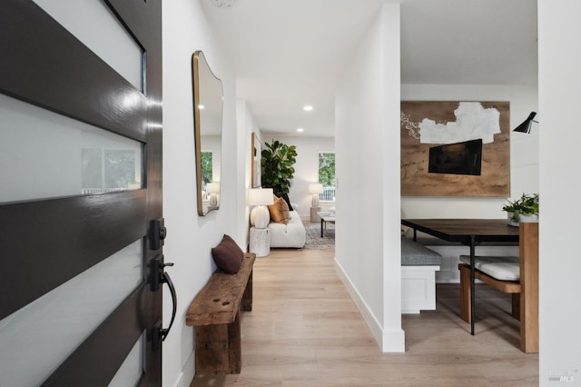 hall featuring light hardwood / wood-style flooring