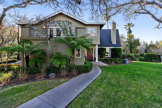 3057 Saint Helena Hwy N, Saint Helena, CA 94574 - view of front facade with a front lawn, stucco siding, and a chimney