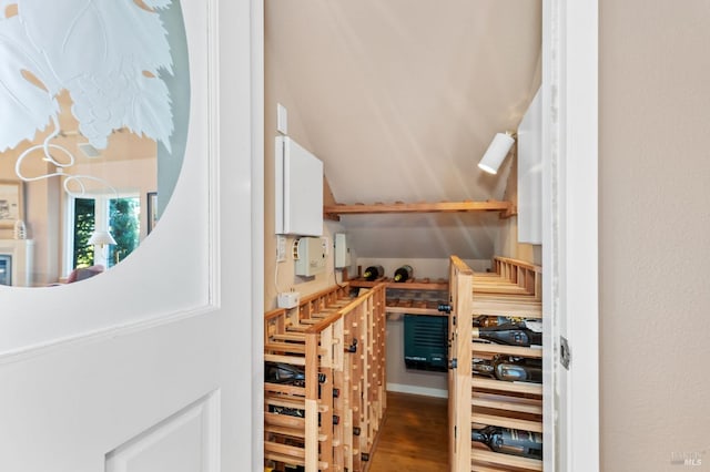 3057 Saint Helena Hwy N, Saint Helena, CA 94574 - wine cellar with wood finished floors and vaulted ceiling