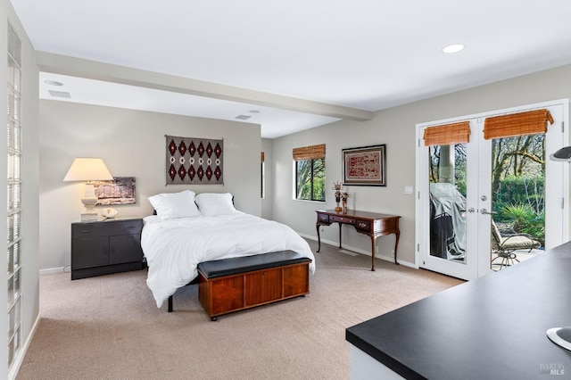 3057 Saint Helena Hwy N, Saint Helena, CA 94574 - bedroom featuring access to outside, carpet, french doors, baseboards, and recessed lighting