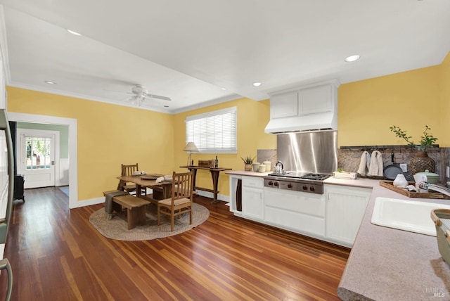 kitchen with white cabinetry, stainless steel gas cooktop, a healthy amount of sunlight, and sink