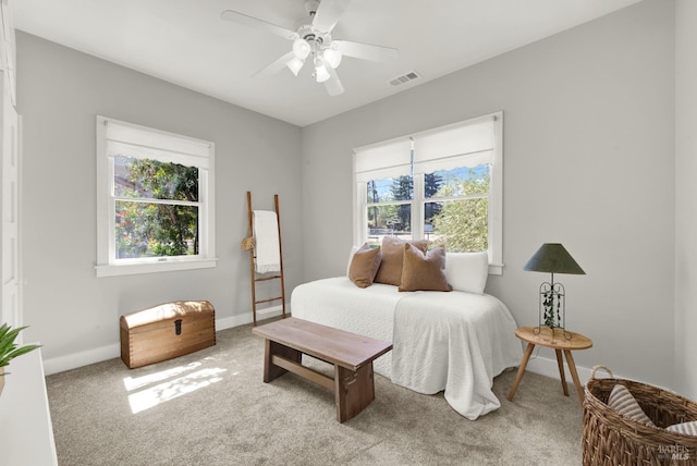 bedroom with carpet flooring and ceiling fan