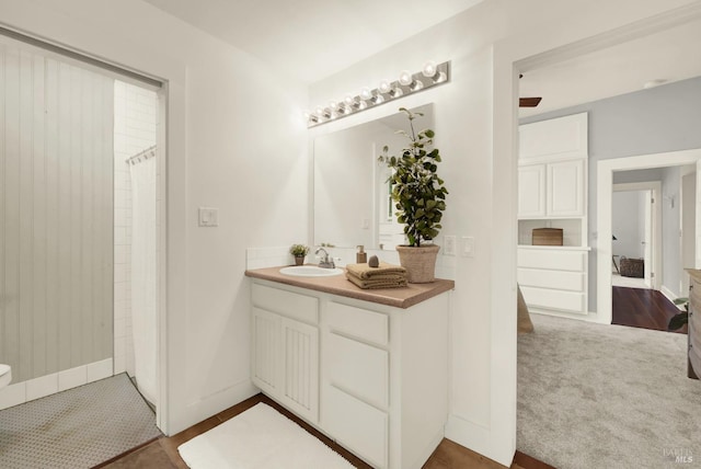 bathroom featuring vanity and walk in shower