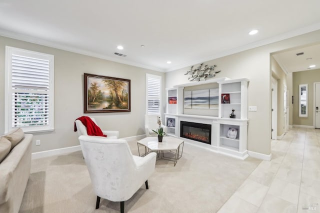 living room featuring ornamental molding