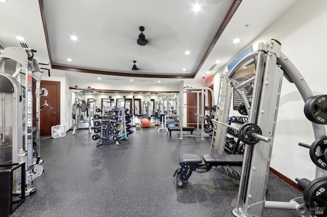 gym featuring ceiling fan