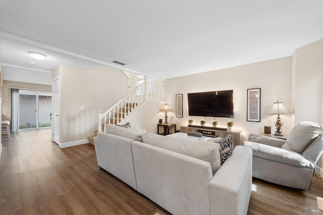 living room featuring dark hardwood / wood-style floors