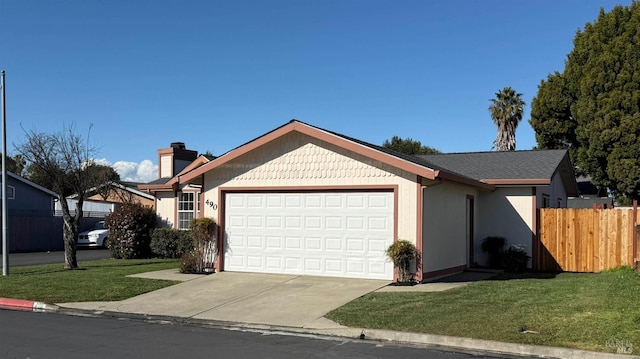 ranch-style house with a garage and a front yard