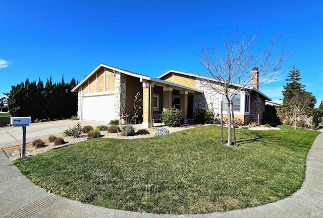 single story home with a garage and a front yard