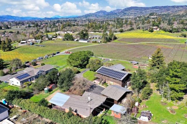 drone / aerial view featuring a residential view and a mountain view