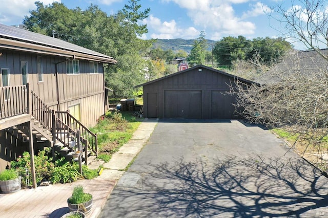 garage with a mountain view