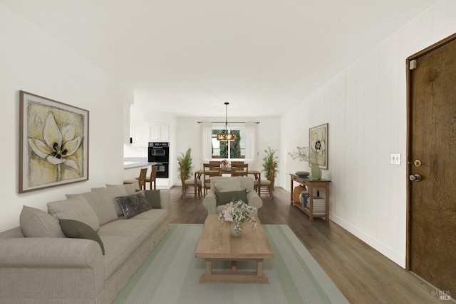 living room featuring dark wood-type flooring