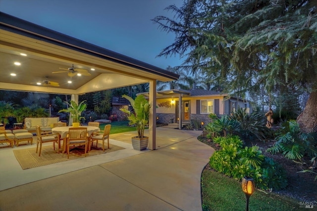 view of patio / terrace featuring an outdoor living space and ceiling fan