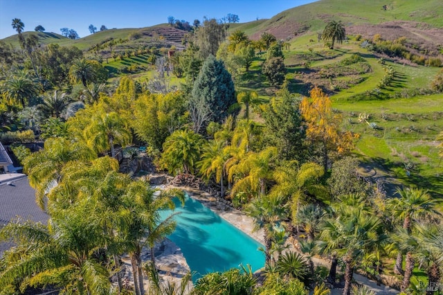 drone / aerial view with a water and mountain view