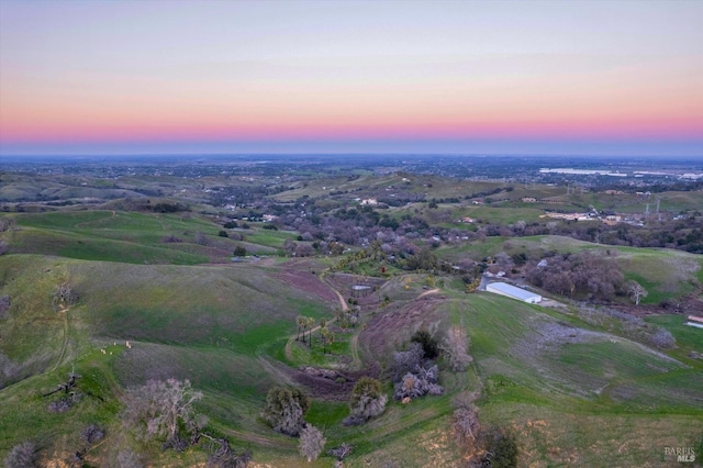 view of aerial view at dusk