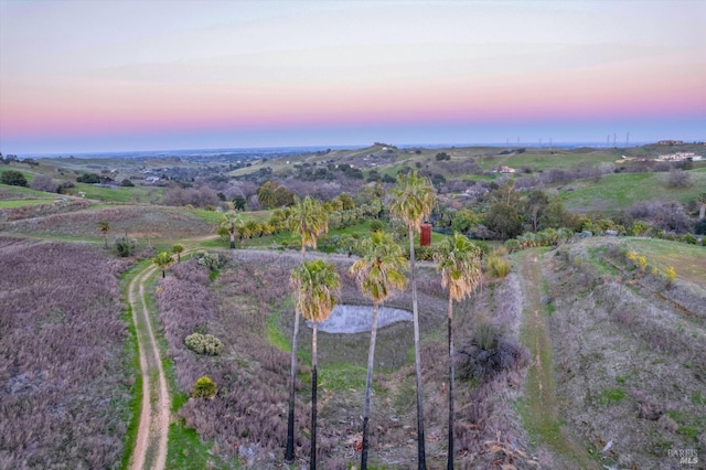 aerial view at dusk with a rural view