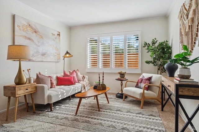 sitting room featuring baseboards and ornamental molding