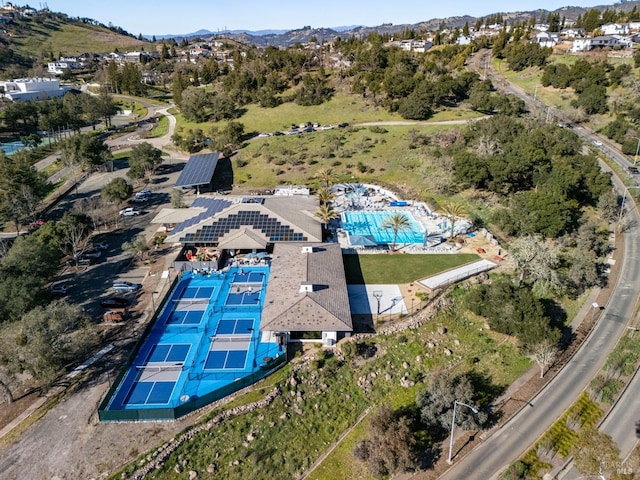 bird's eye view with a mountain view