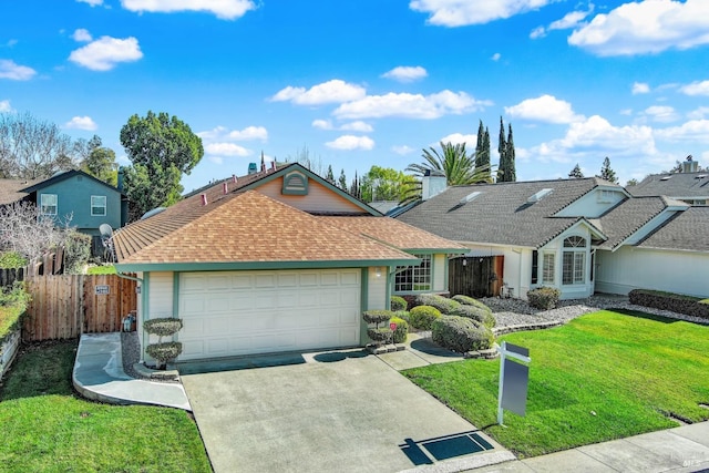 view of front of property with a garage and a front yard