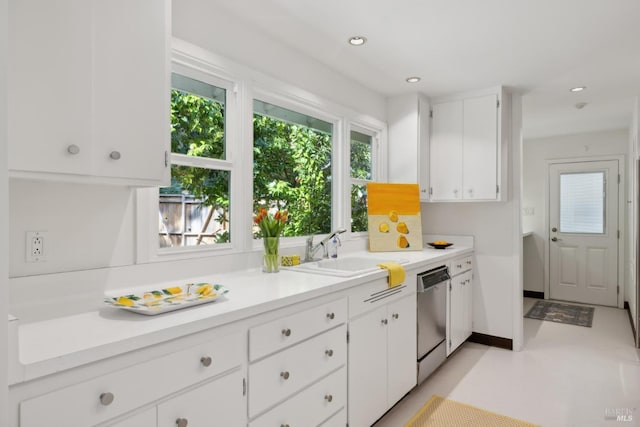 kitchen featuring white cabinetry, sink, and stainless steel dishwasher