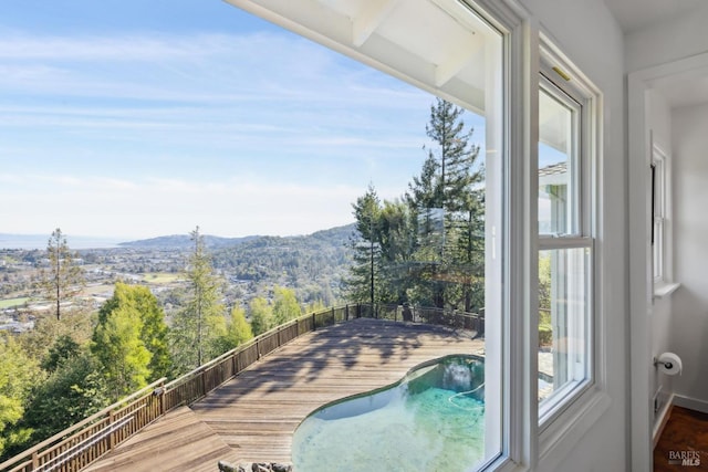 view of pool featuring a mountain view