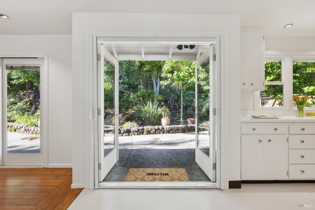 doorway to outside featuring light wood-type flooring