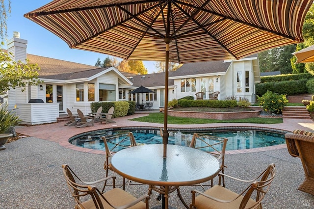 view of swimming pool featuring a patio