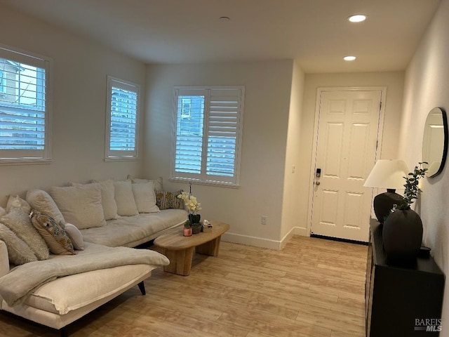 living room with light hardwood / wood-style flooring