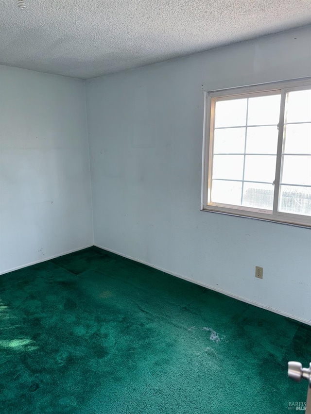 unfurnished room featuring a textured ceiling and carpet flooring